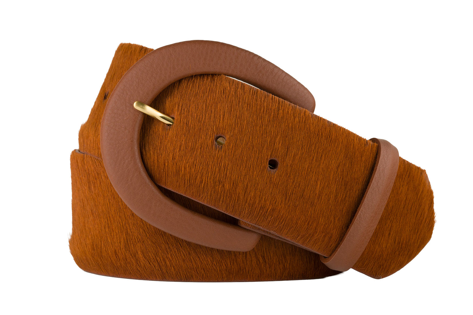 Fashion Black Wide Calf Hair Belt with Covered Buckle