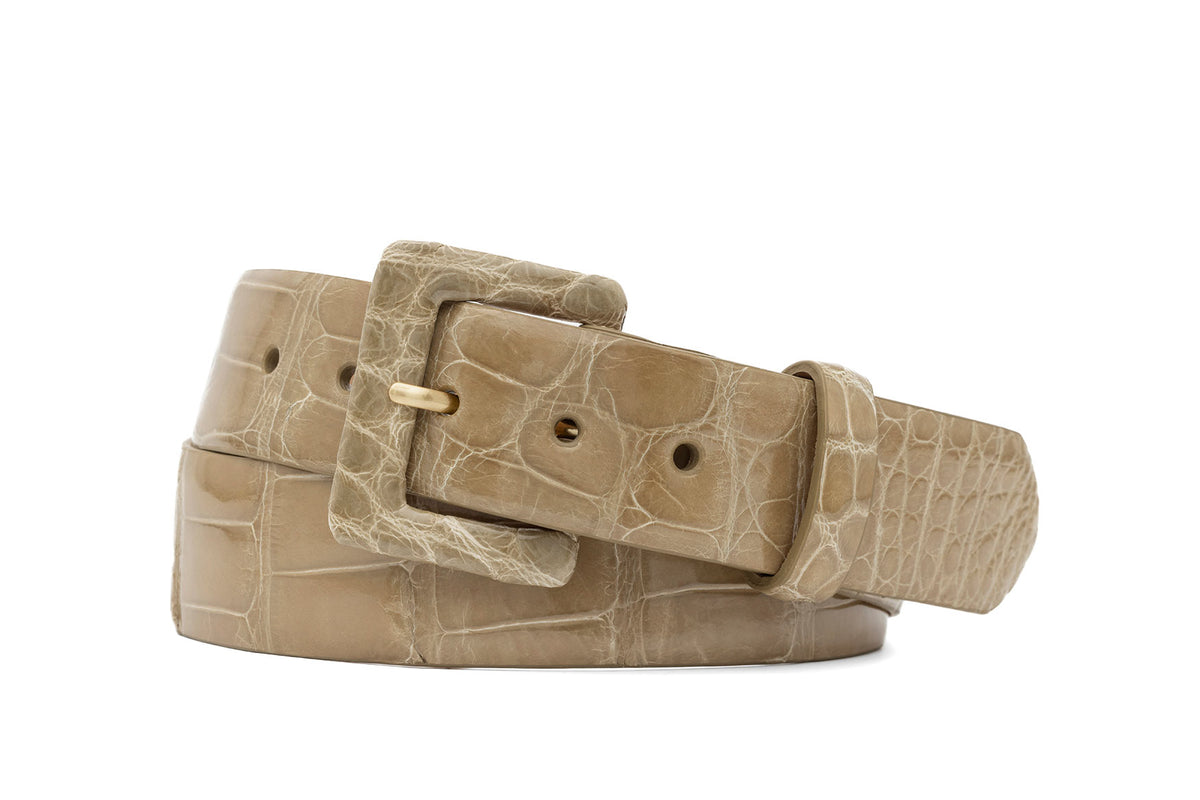 Glazed Alligator Belt with Covered Buckle