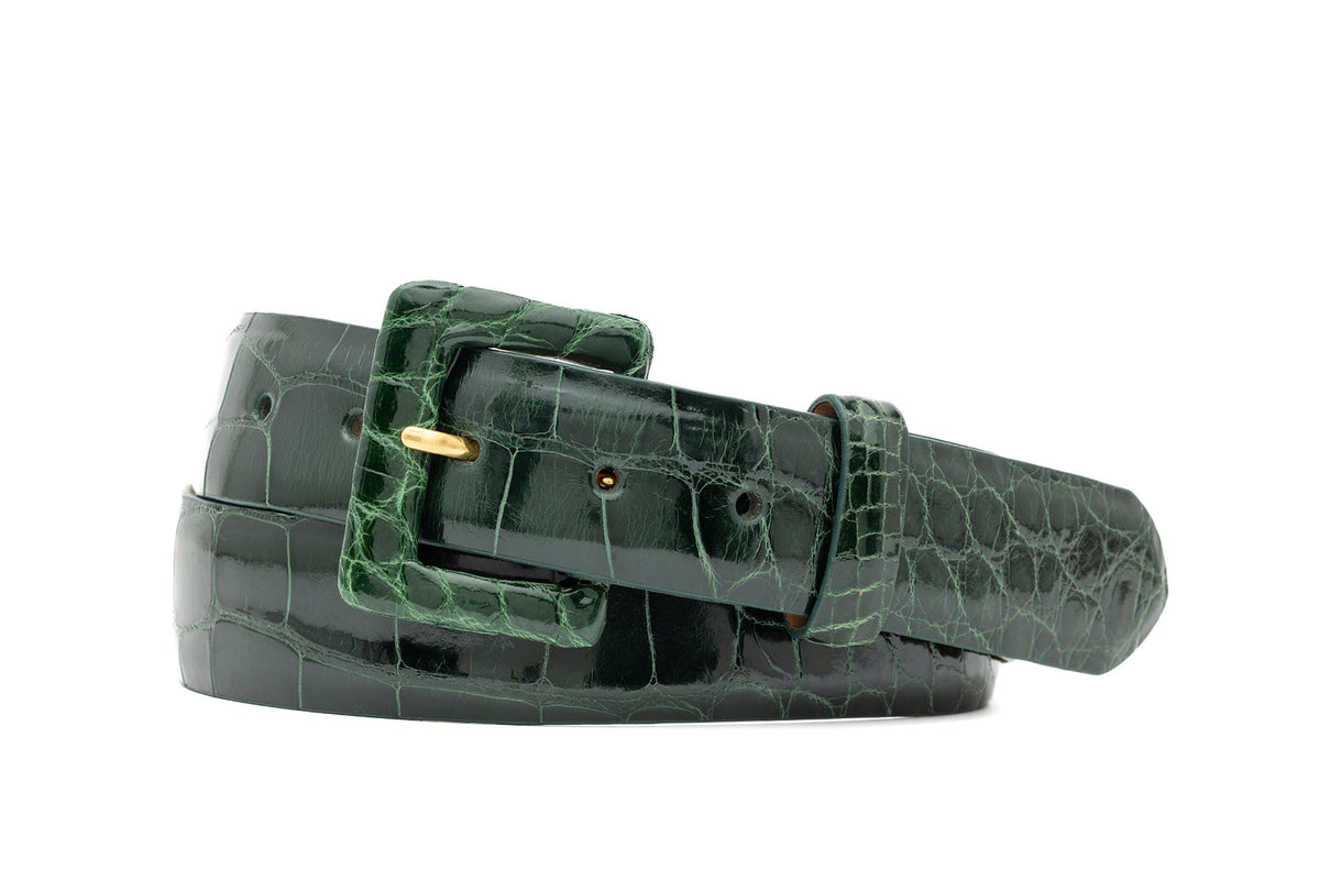 Glazed Alligator Belt with Covered Buckle