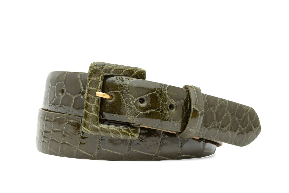 Glazed Alligator Belt with Covered Buckle