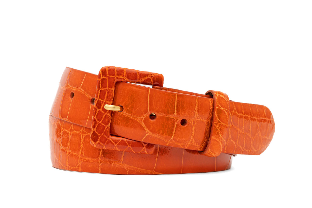 Glazed Alligator Belt with Covered Buckle