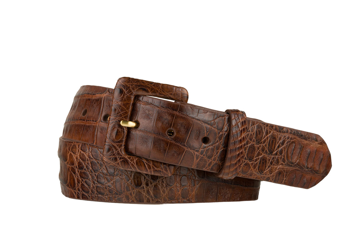 Caiman Crocodile Belt with Covered Buckle