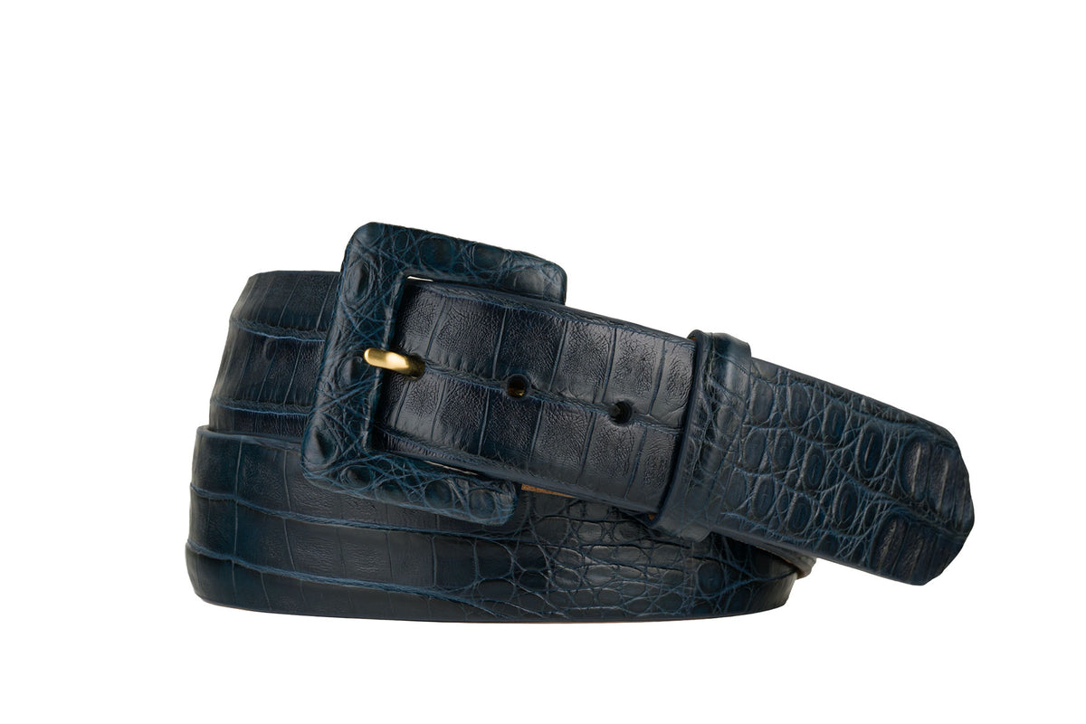 Caiman Crocodile Belt with Covered Buckle