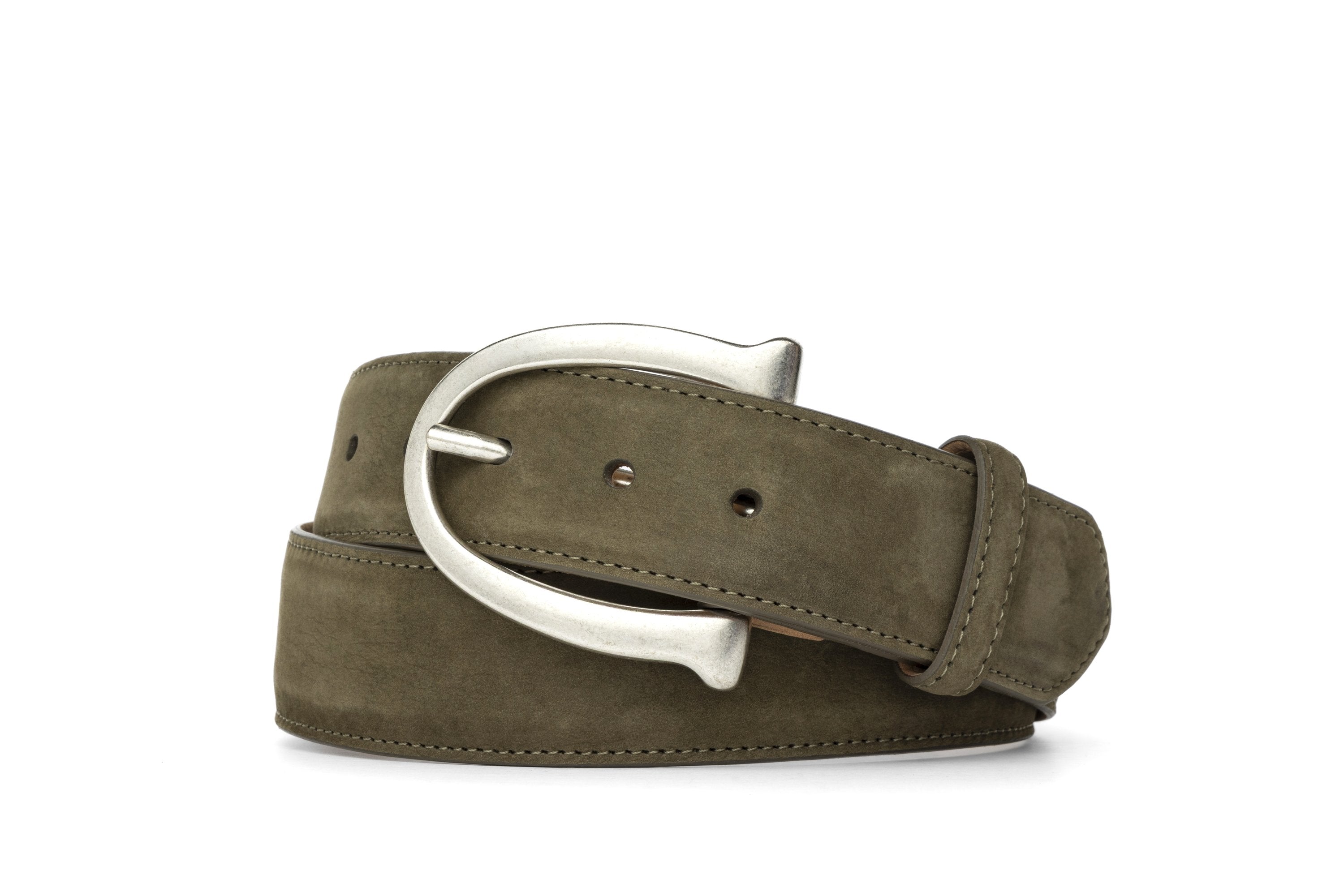 Nubuck Suede Belt with Antique Silver Buckle - Sage