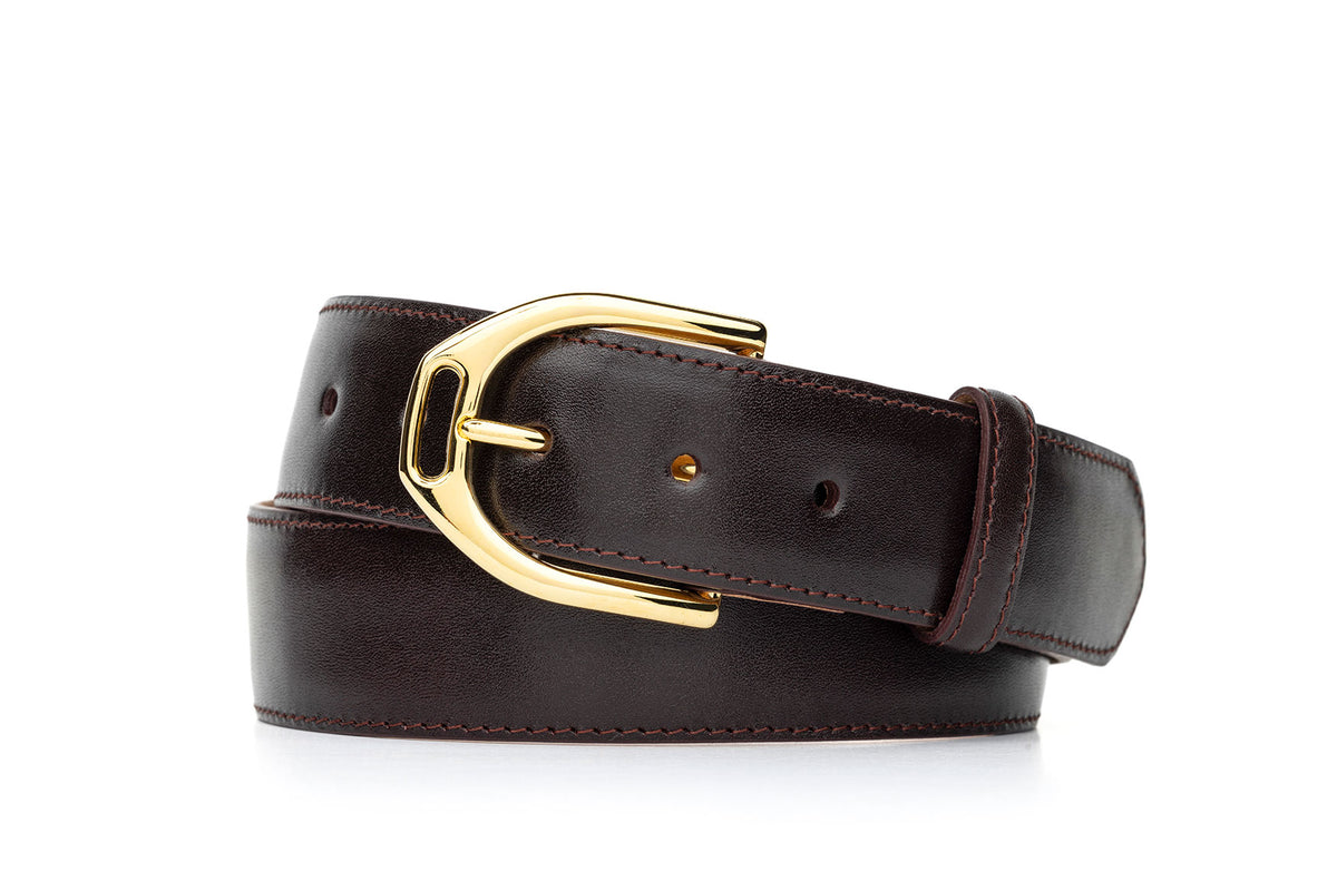 Glazed Calf Belt with Nickel or Gold Stirrup Buckle
