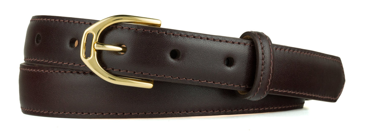 Glazed Calf Belt with Nickel or Gold Buckle - Brown