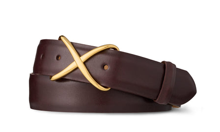 Glazed Calf Belt with Gold X Buckle