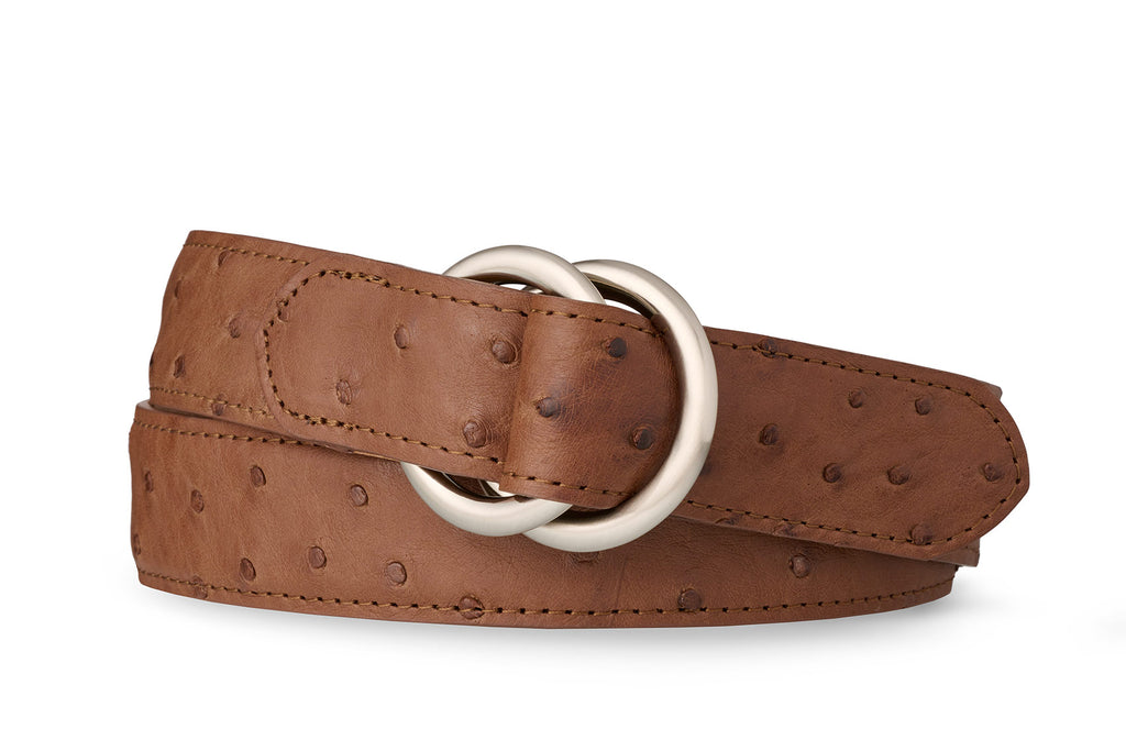 Nickel with O-Rings Brushed Belt Ostrich