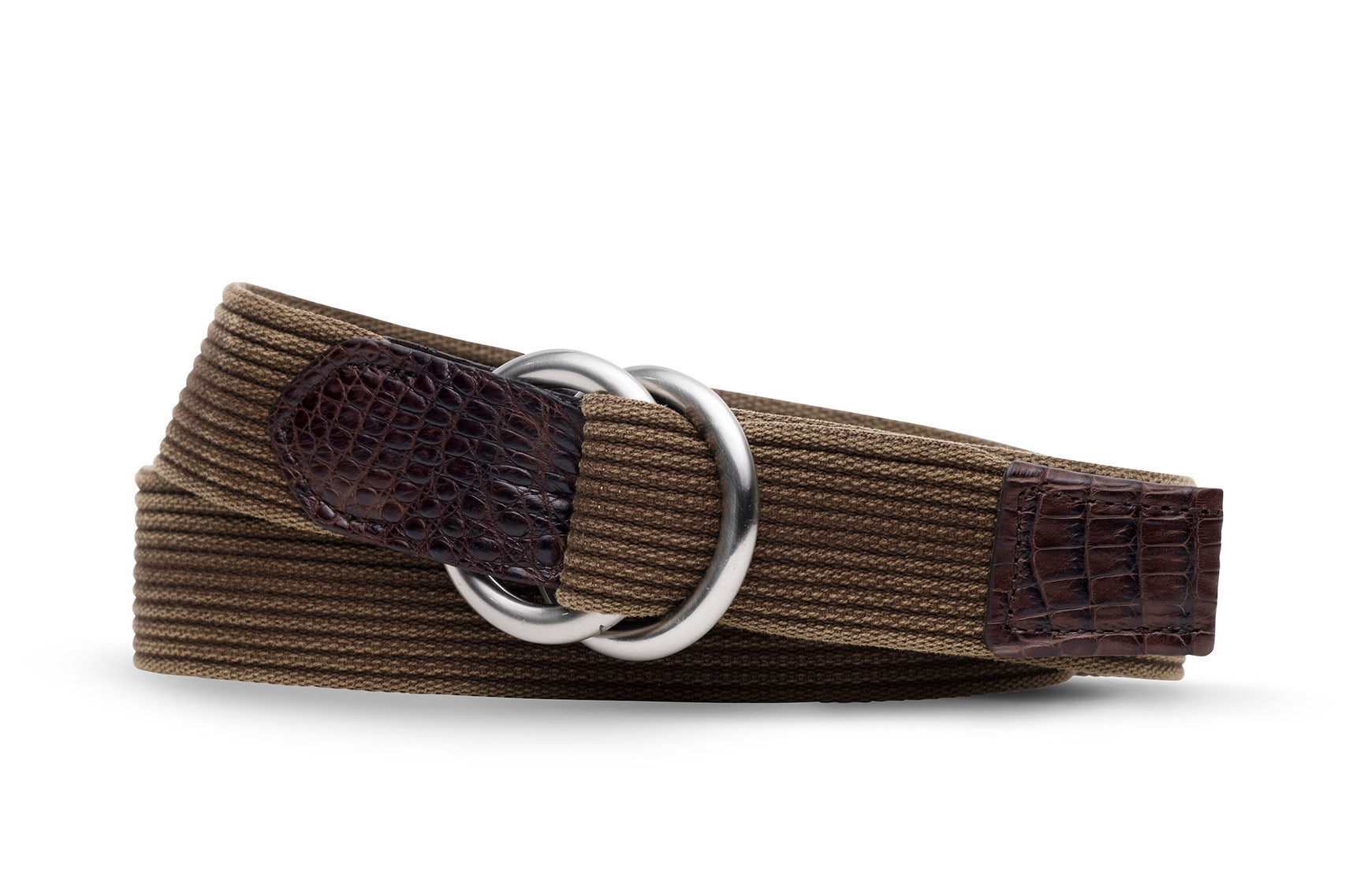 Striped Woven Belt with Crocodile Tabs and Brushed Nickel O-Rings -  w.kleinberg