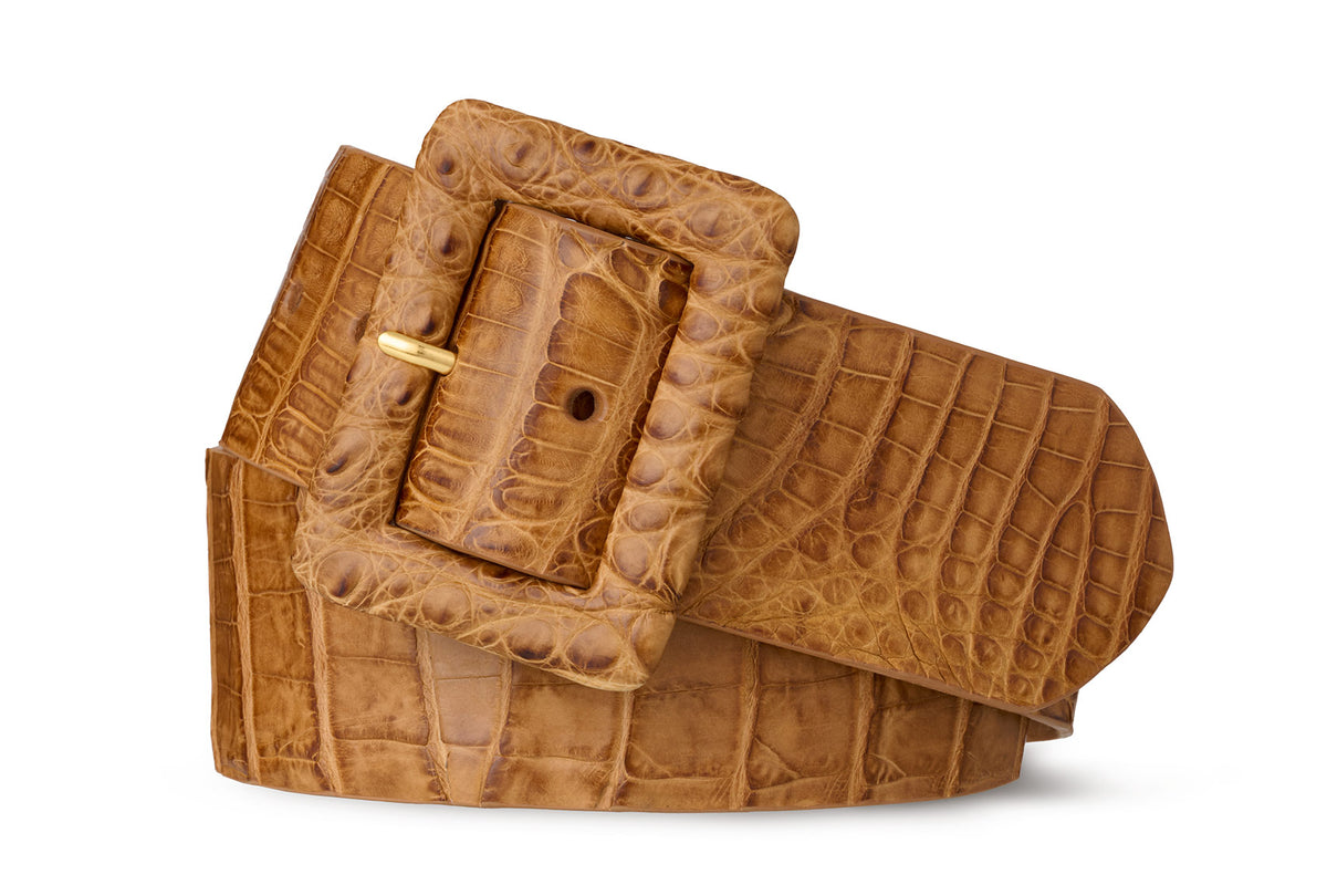 Wide Matte Caiman Crocodile Belt with Covered Buckle