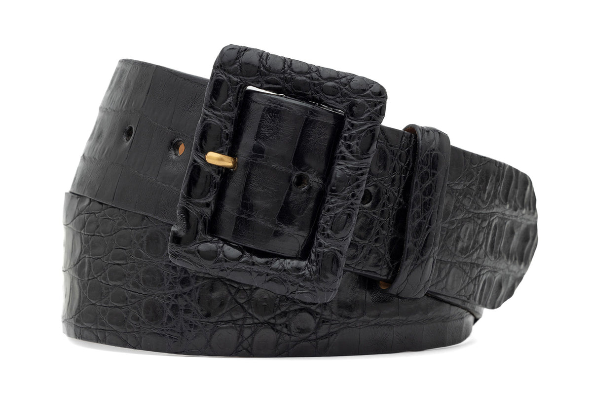 Wide Matte Caiman Crocodile Belt with Covered Buckle
