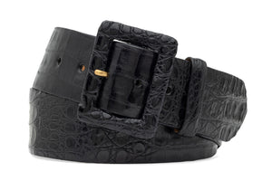 Wide Matte Caiman Crocodile Belt with Covered Buckle