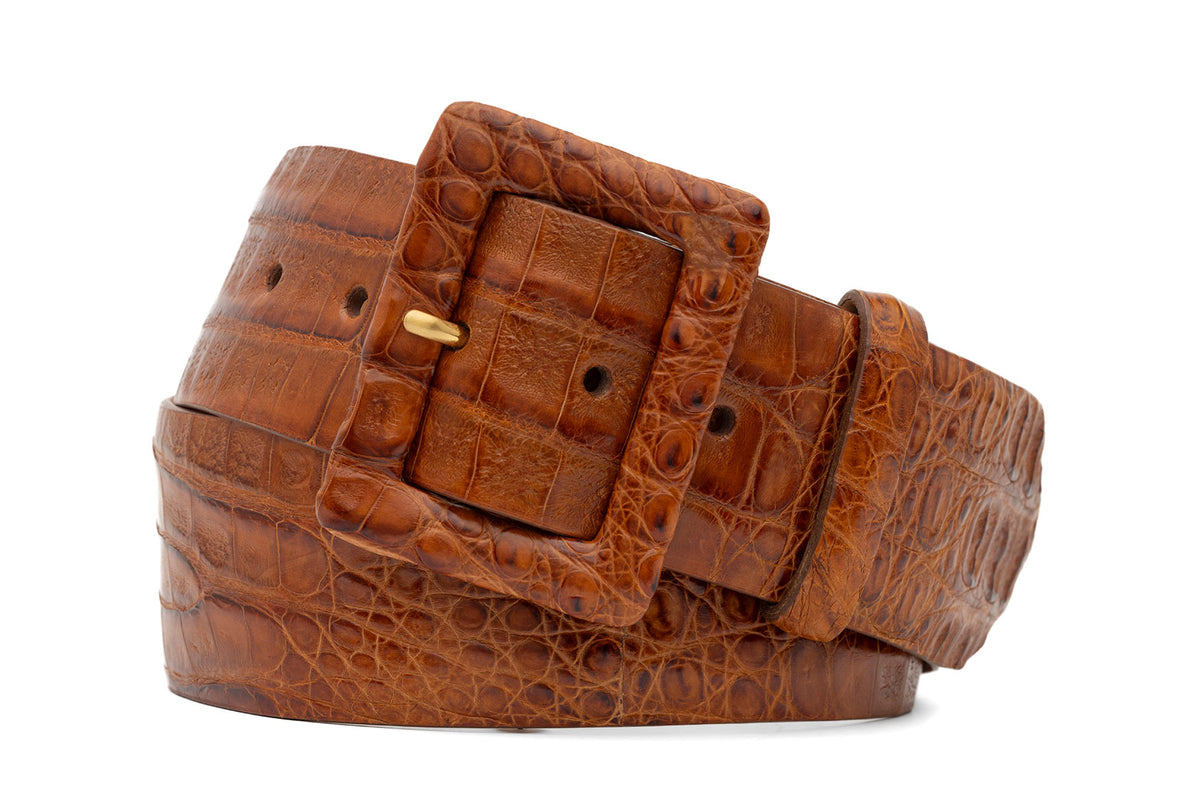 Wide Matte Caiman Crocodile Belt with Covered Buckle