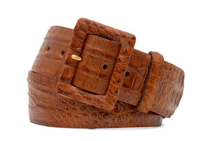 Wide Matte Caiman Crocodile Belt with Covered Buckle