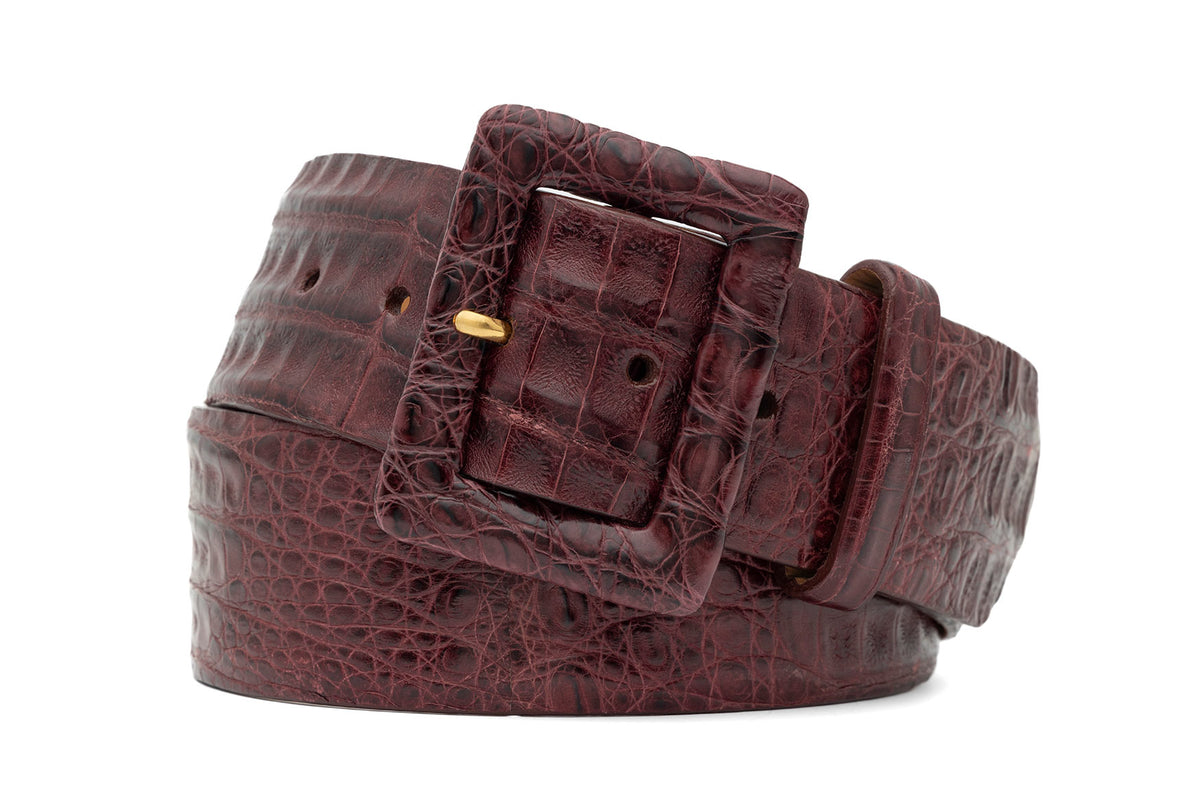 Wide Matte Caiman Crocodile Belt with Covered Buckle