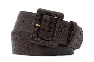 Wide Matte Caiman Crocodile Belt with Covered Buckle