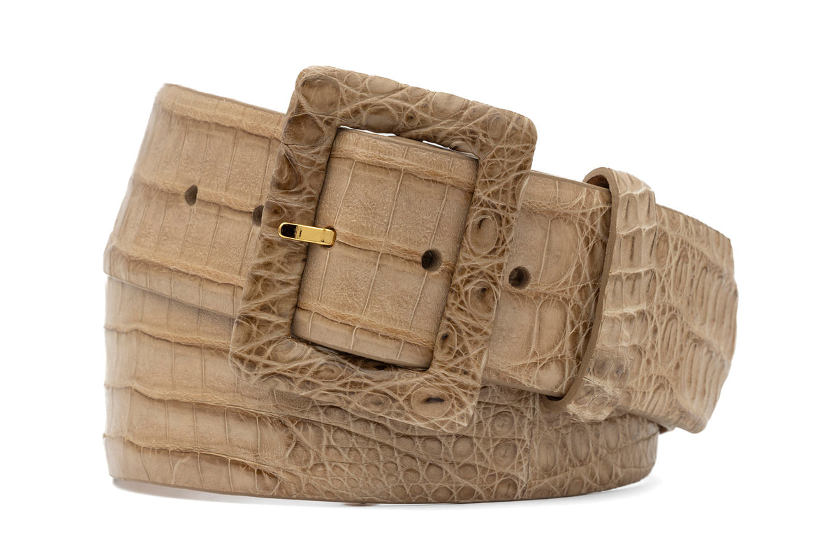 Wide Matte Caiman Crocodile Belt with Covered Buckle