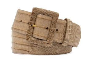 Wide Matte Caiman Crocodile Belt with Covered Buckle