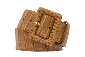 Wide Matte Caiman Crocodile Belt with Covered Buckle