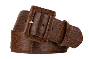 Wide Matte Caiman Crocodile Belt with Covered Buckle