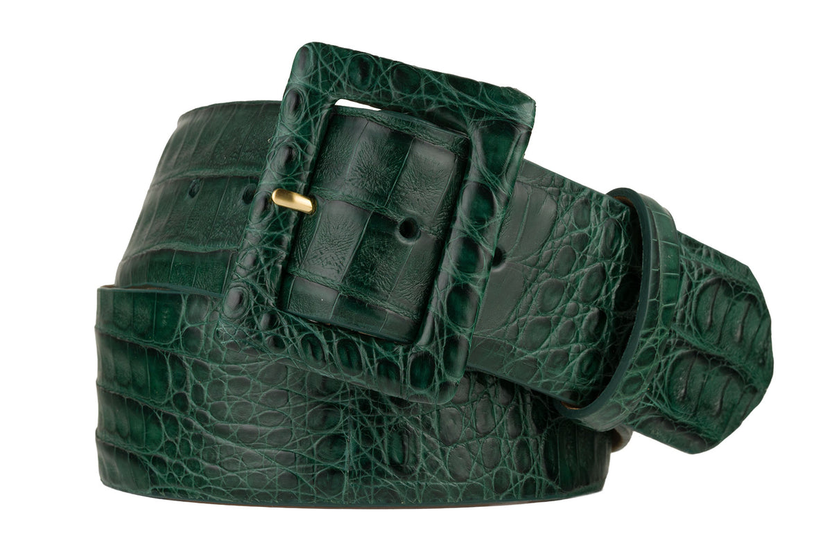 Wide Matte Caiman Crocodile Belt with Covered Buckle