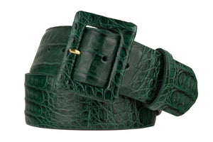 Wide Matte Caiman Crocodile Belt with Covered Buckle
