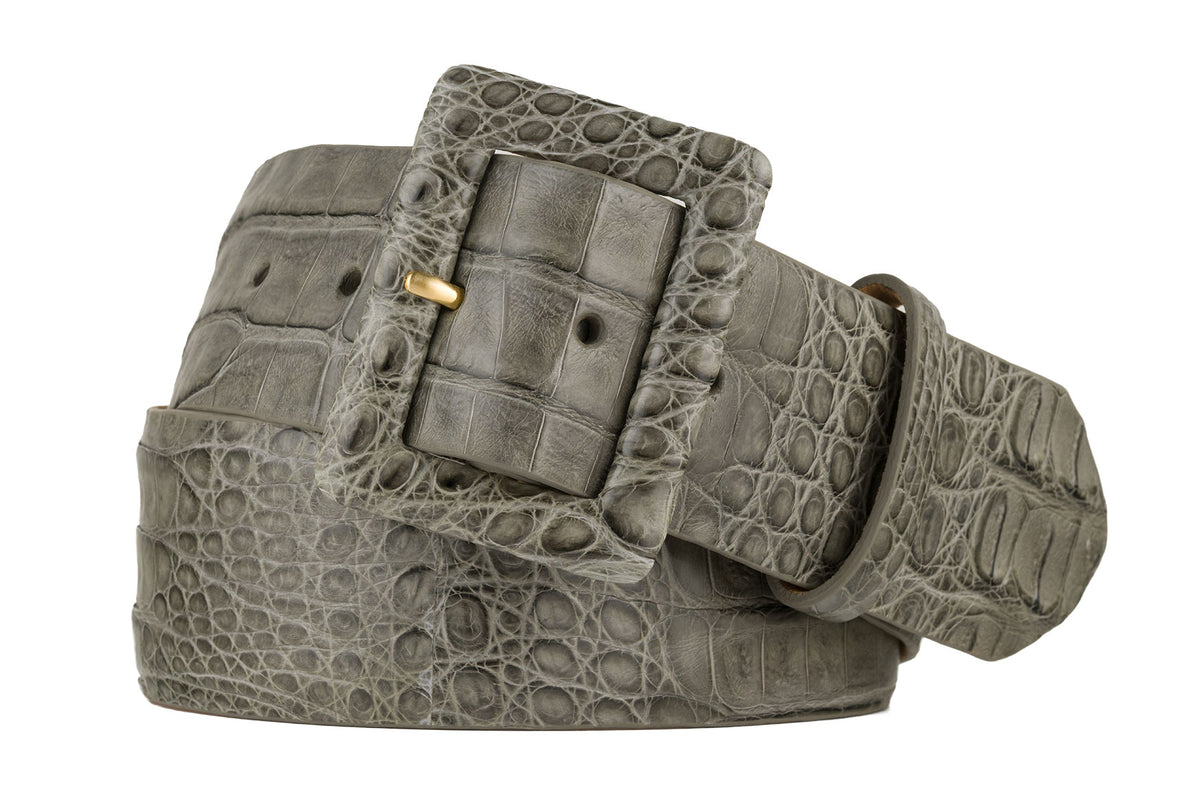Wide Matte Caiman Crocodile Belt with Covered Buckle