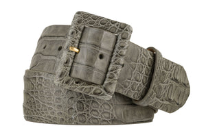 Wide Matte Caiman Crocodile Belt with Covered Buckle