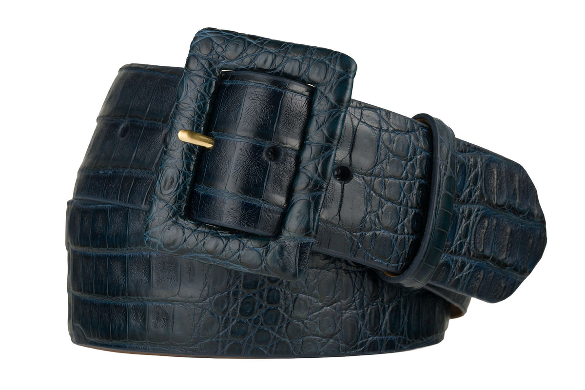 Wide Matte Caiman Crocodile Belt with Covered Buckle