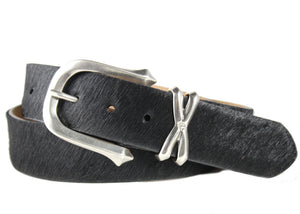 Calf Hair Belt with Antique Nickel Buckle and Keeper Set