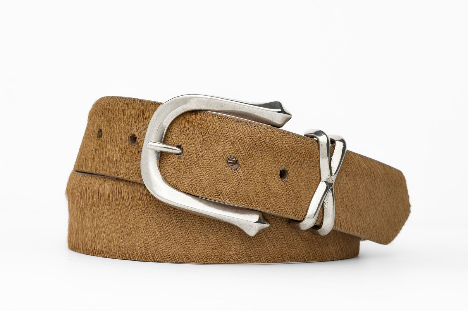 Calf Hair Belt with Antique Nickel Buckle and Keeper Set
