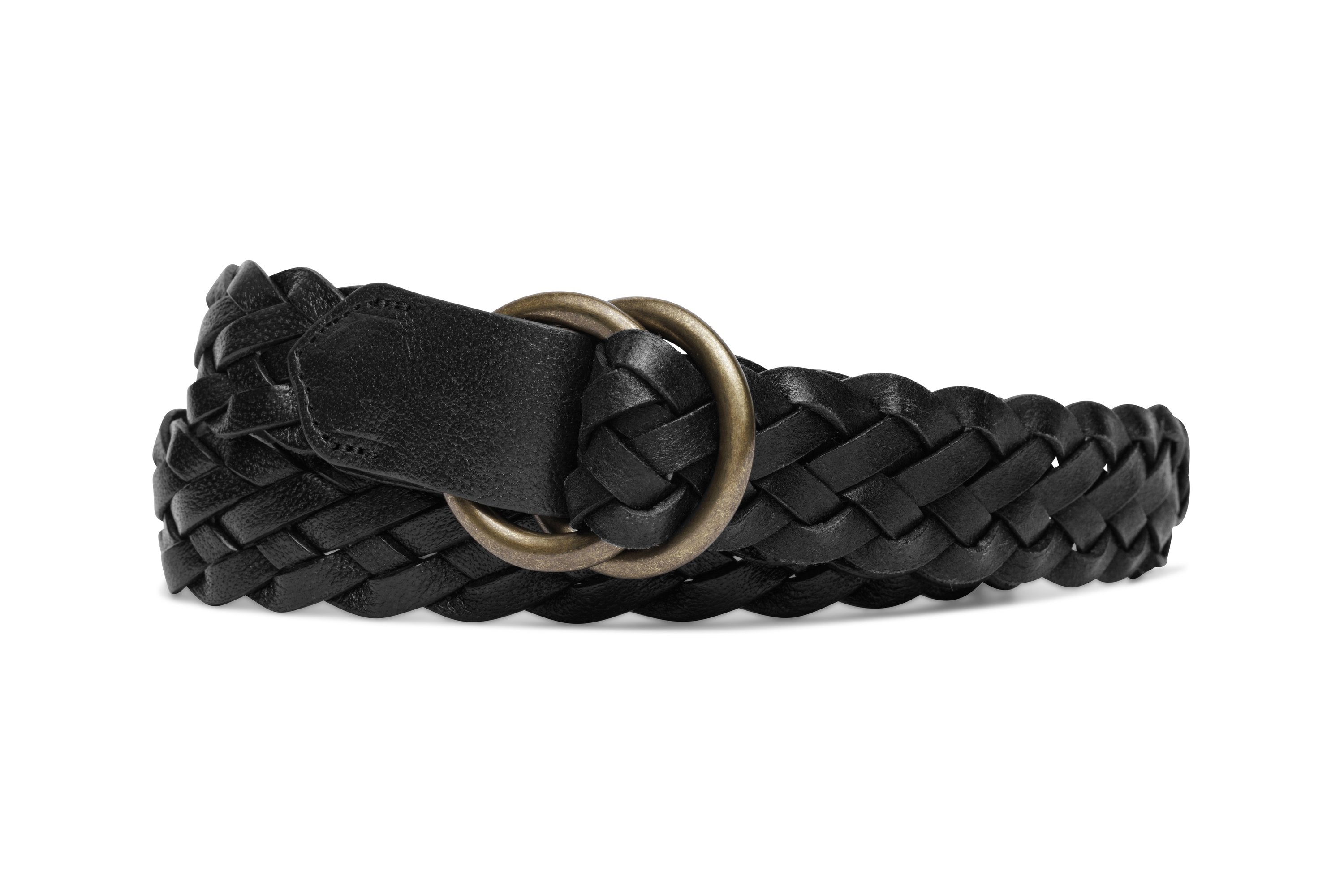 Classic Braid Belt with Antique Brass O-Rings - Black