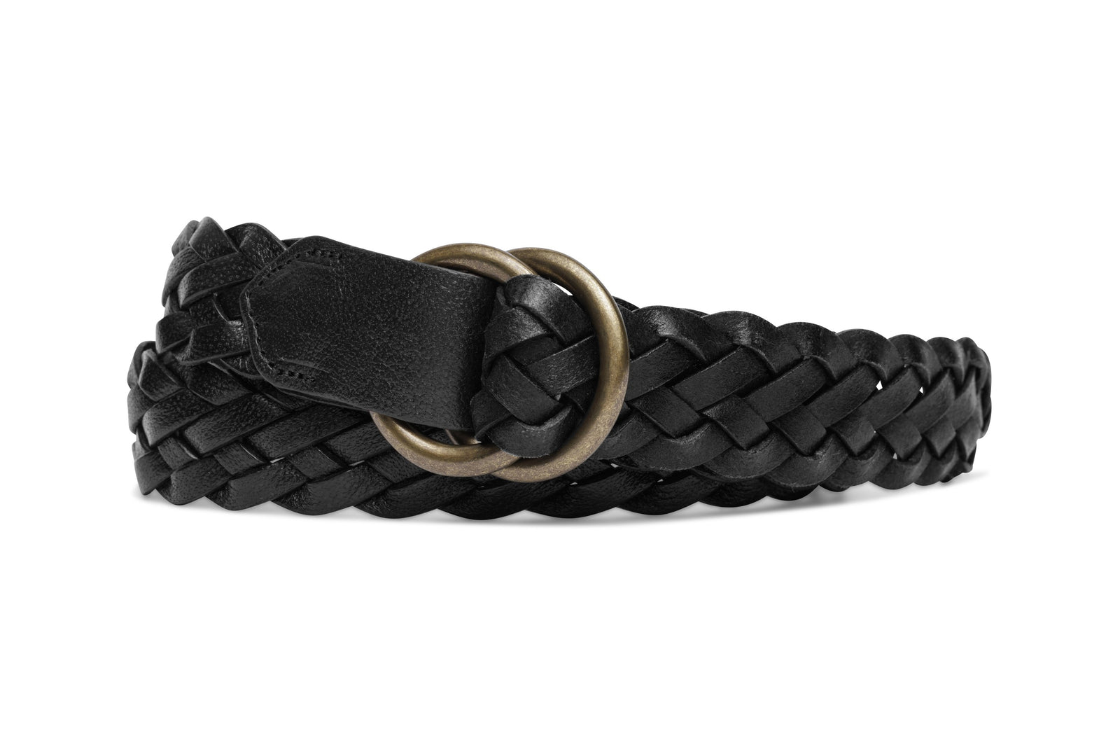 Classic Braid Belt with Antique Brass O-Rings - Black