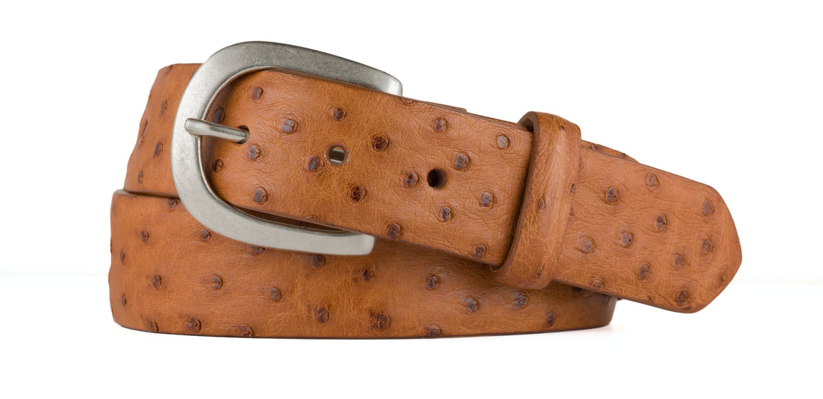 Ostrich with Antique Nickel Buckle - Brandy