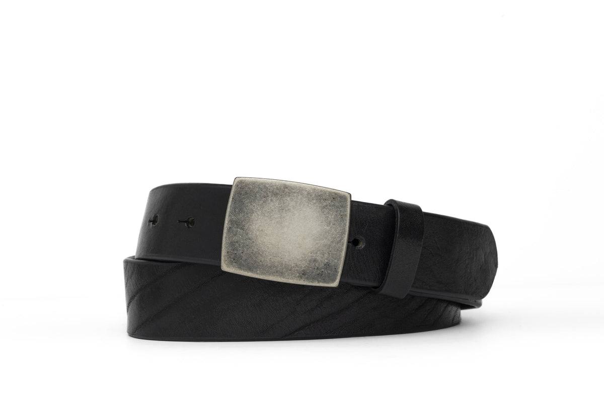Sicily Calf Belt with Antique Nickel Plaque Buckle - Black