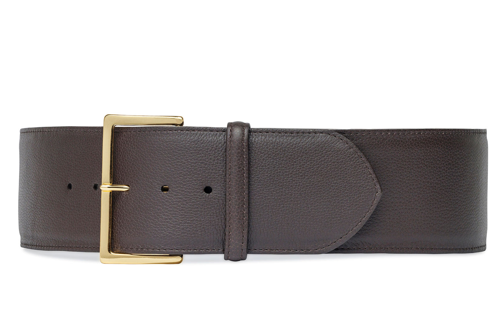 Wide Pebbled Calf Belt with Gold Buckle