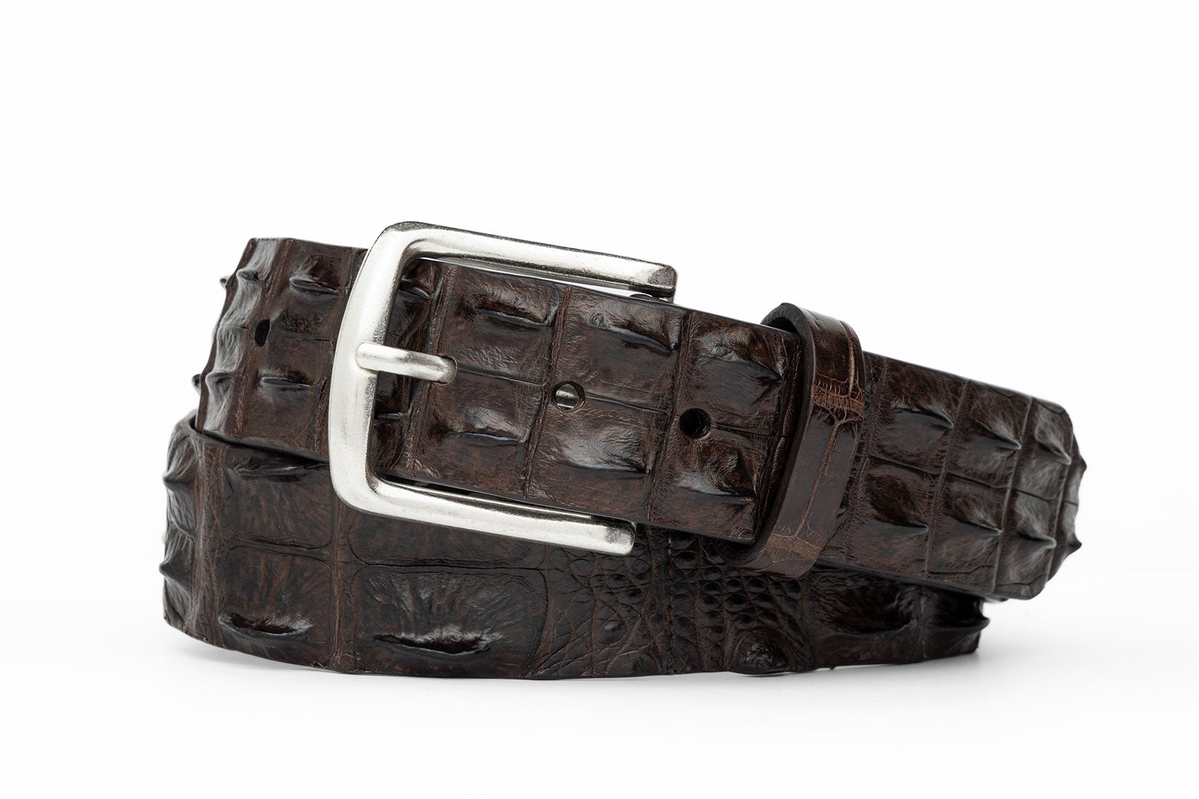 Hornback Crocodile Belt with Brushed Nickel Buckle - w.kleinberg