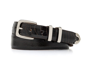 Tapered Ostrich Leg Golf Belt with Nickel Tip Set Buckle