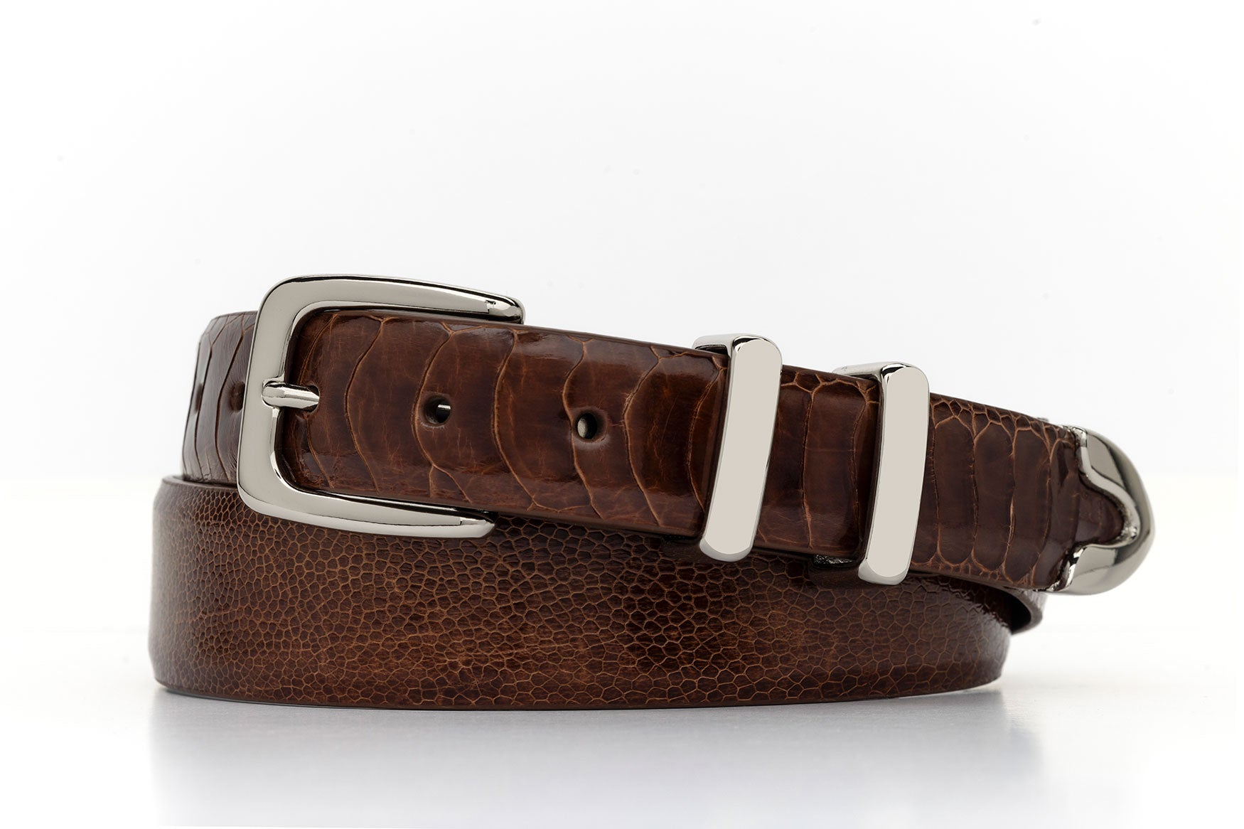 Tapered Ostrich Leg Golf Belt with Nickel Tip Set Buckle