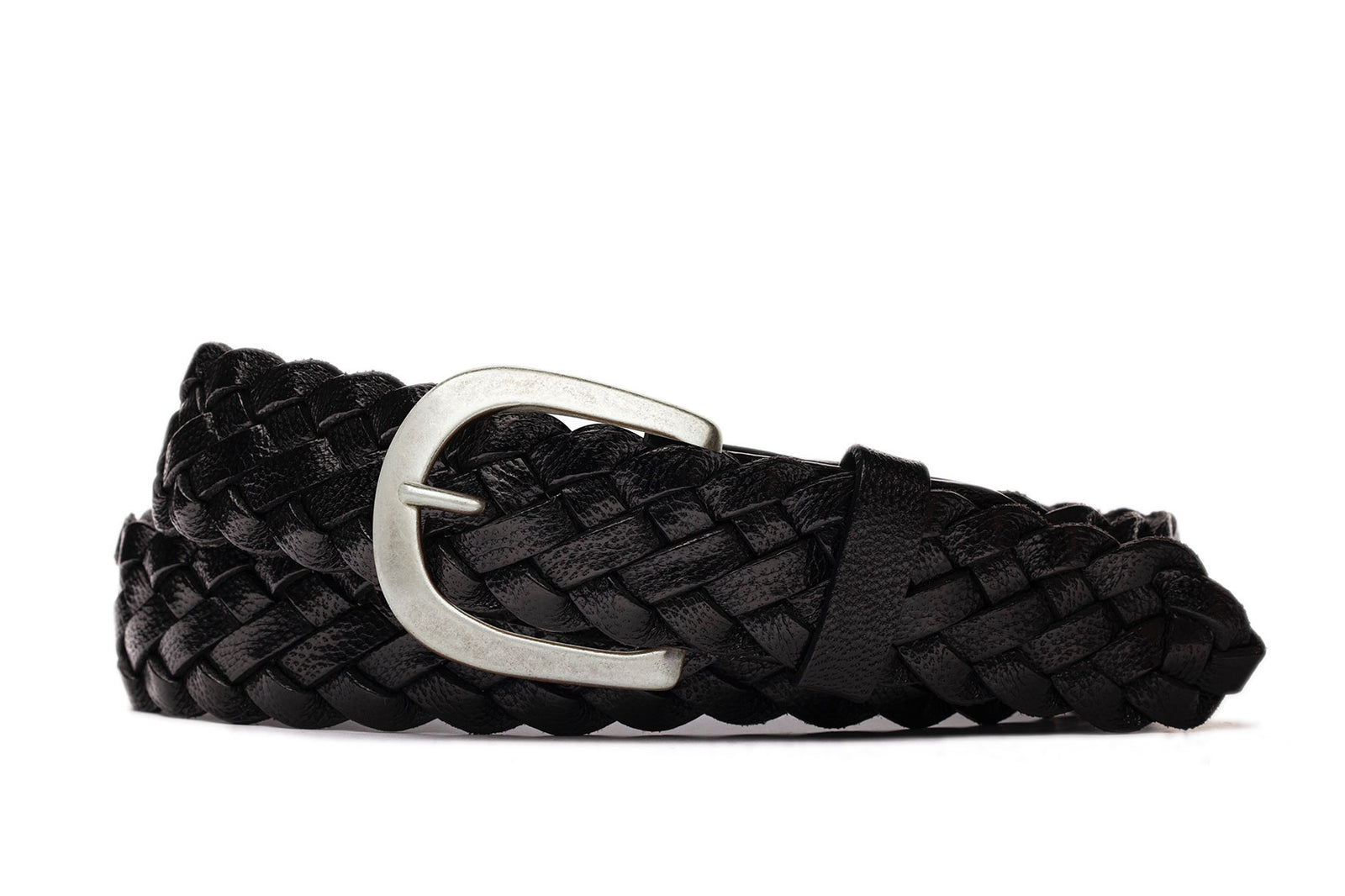 Classic Leather Braid Belt with Antiqued Silver Buckle