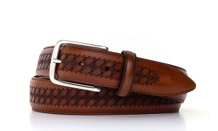 Italian Woven Stitch Calf Belt with Antique Silver Buckle