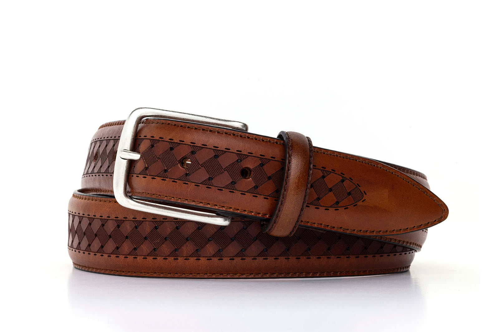 Italian Woven Stitch Calf Belt with Antique Silver Buckle