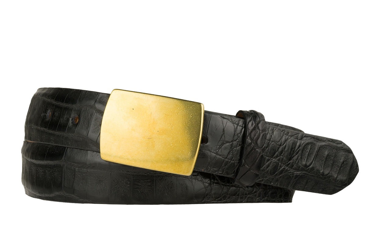 Matte Caiman Crocodile Belt with Solid Brass Buckle