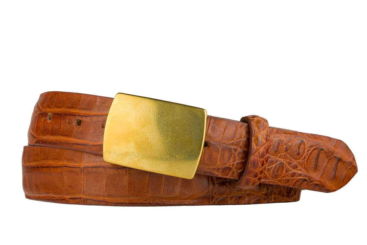 Matte Caiman Crocodile Belt with Solid Brass Buckle
