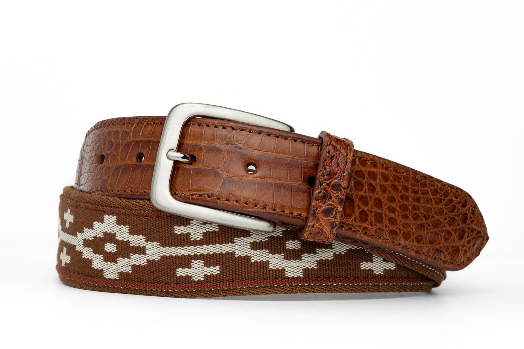 Satillo Belt with Croc Tabs and Brushed Nickel Buckle