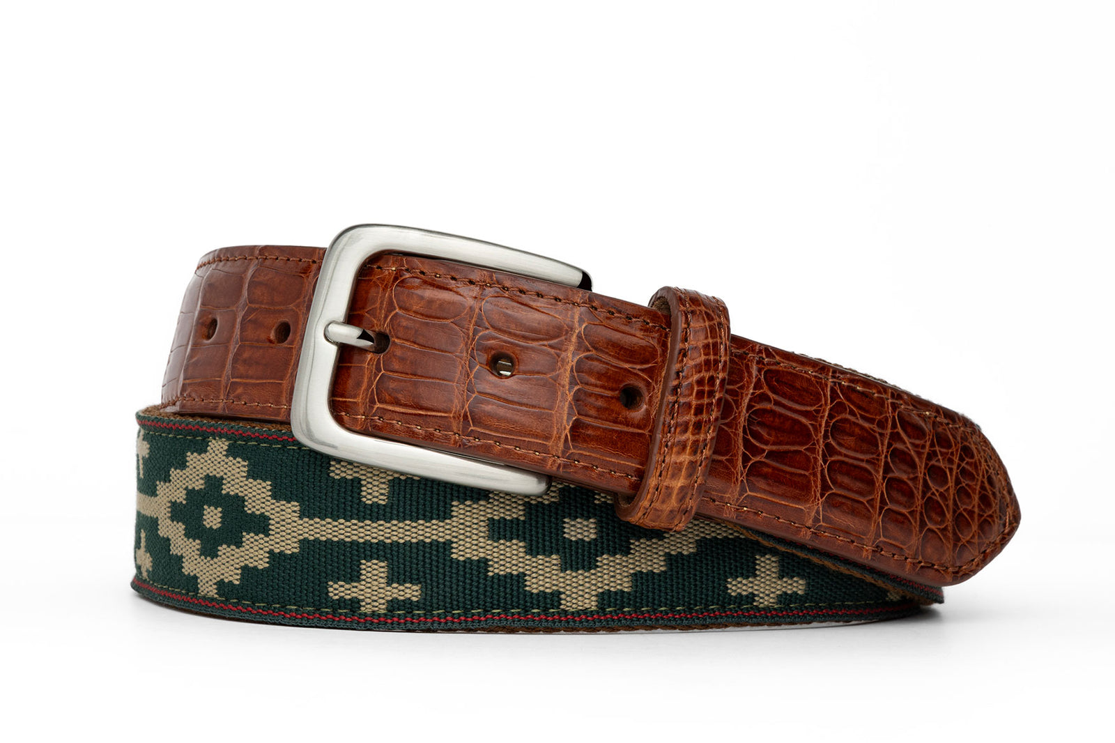 Satillo Belt with Croc Tabs and Brushed Nickel Buckle