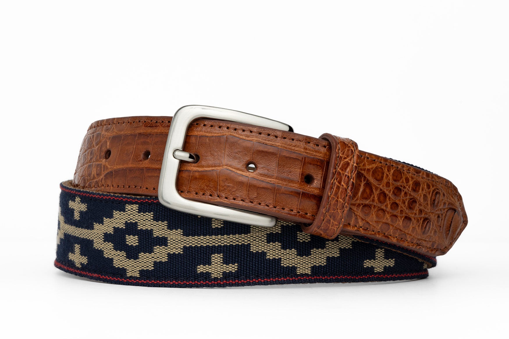 Satillo Belt with Croc Tabs and Brushed Nickel Buckle