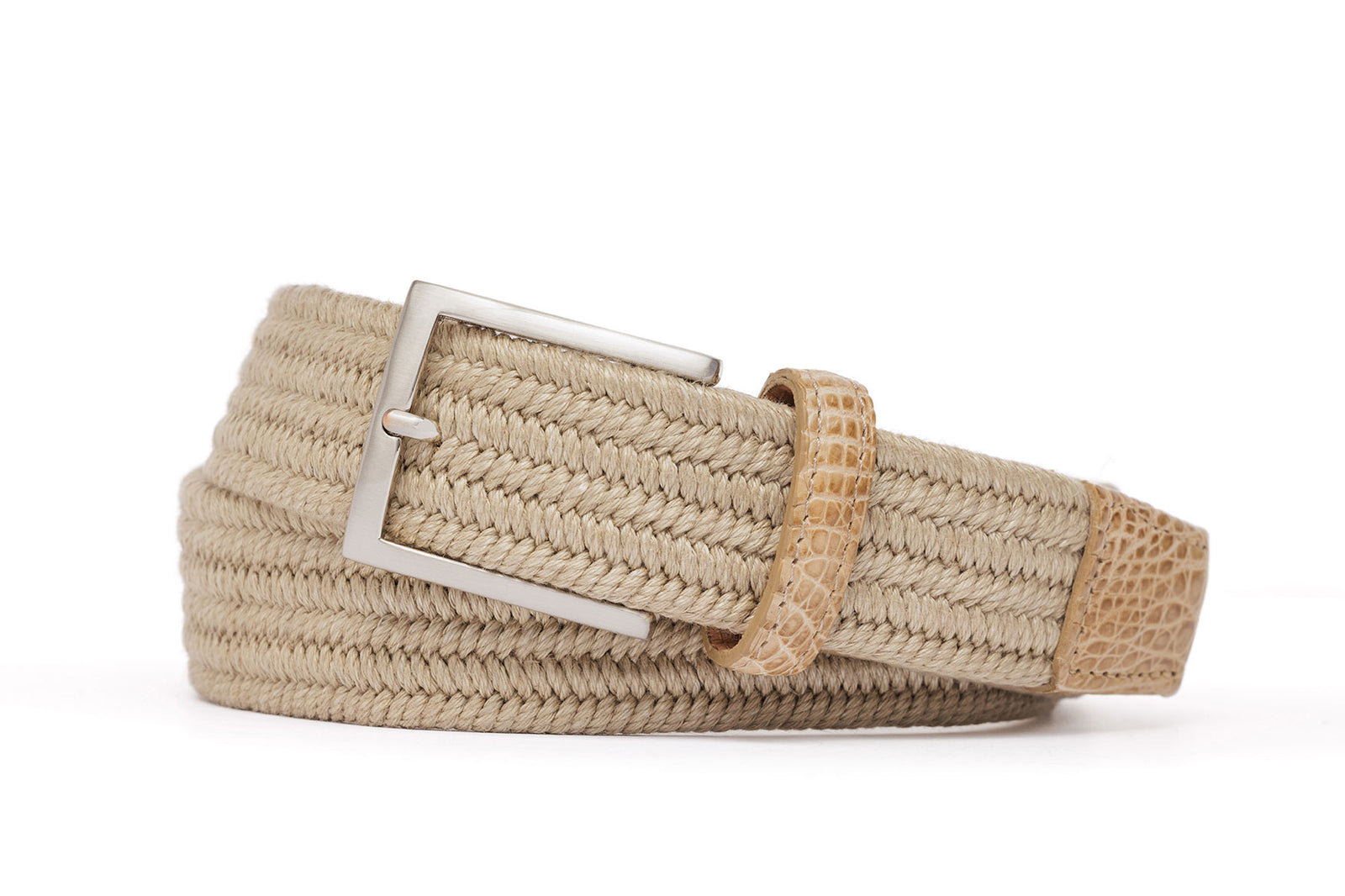 Pure Linen Stretch Belt with Croc Tabs and Antique Nickel Buckle