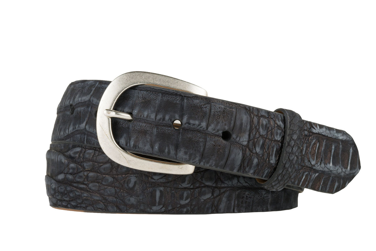 Nubuck Caiman Crocodile Belt with Antique Silver Buckle