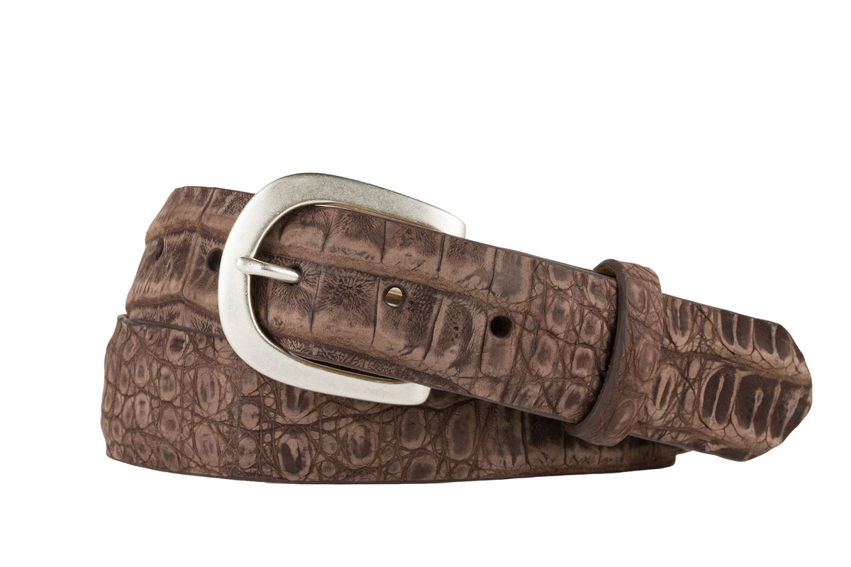 Nubuck Caiman Crocodile Belt with Antique Silver Buckle